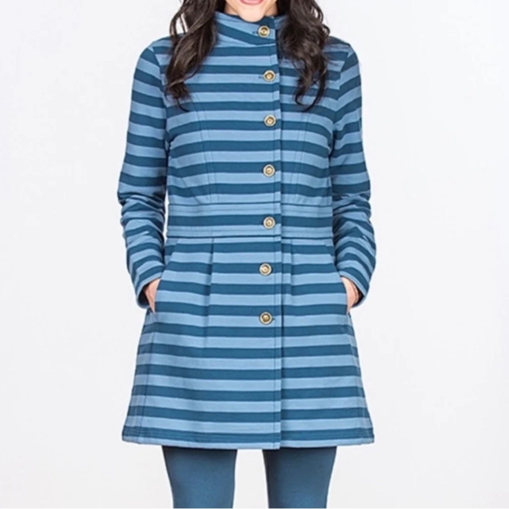 Matilda Jane Fall Breeze blue striped peacoat Button Front,Pockets Size Small